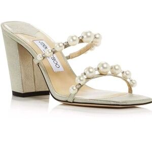 Jimmy Choo Amara Metallic Pearly Two-Band Sandals Size 39,5